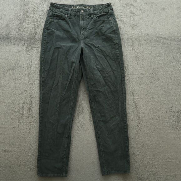 American Eagle Mom Jeans Women's 4R Green Mid-Rise Straight Corduroy 27" Inseam - Picture 1 of 16